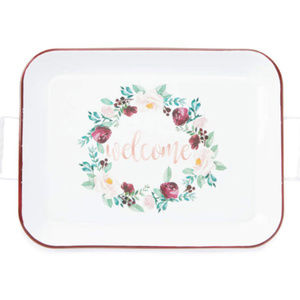 Welcome Floral wreath Serving Tray With Handles